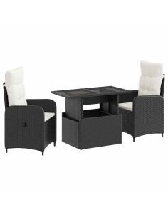 Set da pranzo per esterni 3 pcs Nero e Bianco Crema polyrattan