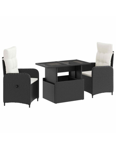 Set da pranzo per esterni 3 pcs Nero e Bianco Crema polyrattan