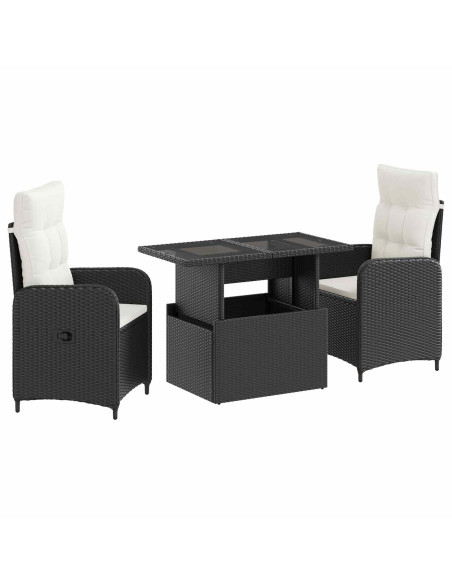 Set da pranzo per esterni 3 pcs Nero e Bianco Crema polyrattan