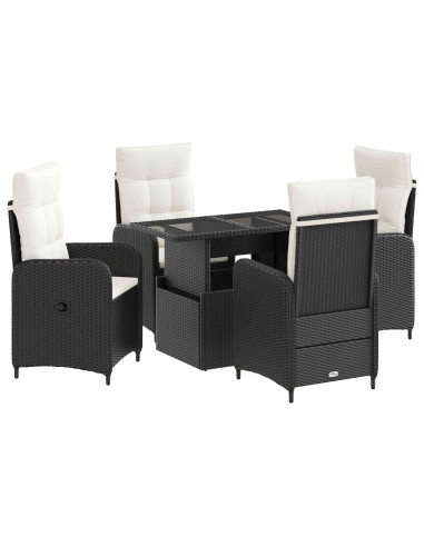 Set da pranzo per esterni 5 pcs Nero e Bianco Crema polyrattan