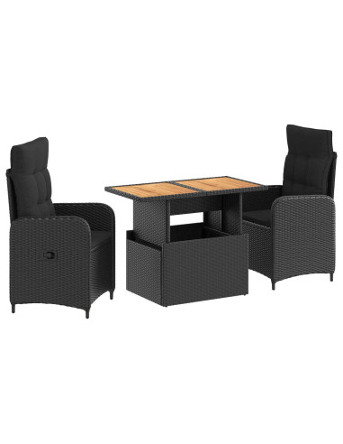 Set da pranzo per esterni con cuscino con cuscino 3 pcs Nero
