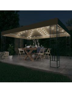 Gazebo con Luci a Stringa LED 3x4 m in Tessuto Grigio Talpa