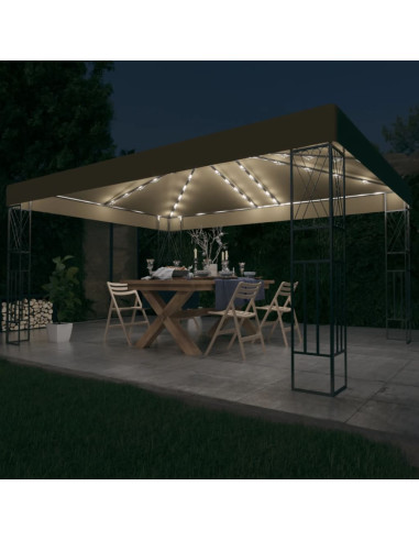 Gazebo con Luci a Stringa LED 3x4 m in Tessuto Grigio Talpa