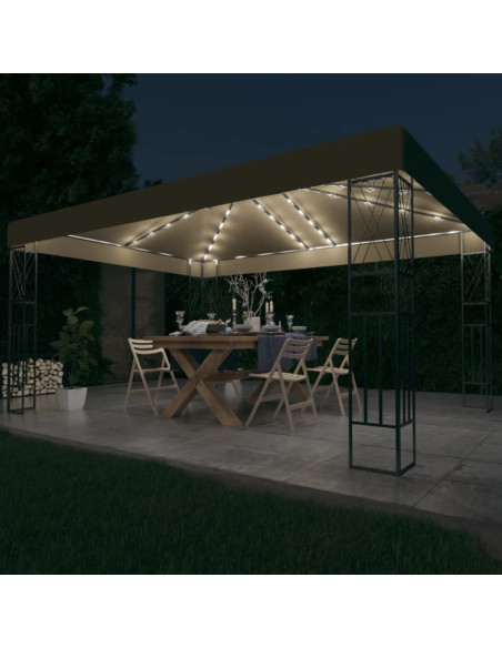 Gazebo con Luci a Stringa LED 3x4 m in Tessuto Grigio Talpa