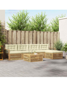 Set di divani da esterno 7 pcs Bianco e Crema Poliestere