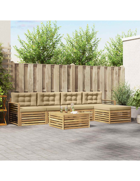 Set di divani da esterno 7 pcs Bianco e Beige Poliestere