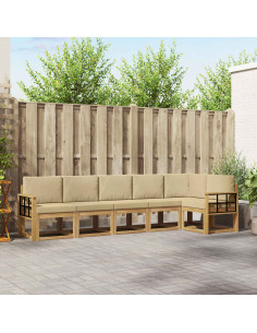 Set di divani da esterno 6 pcs Bianco e Beige Poliestere