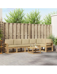 Set di divani da esterno 7 pcs Bianco e Beige Poliestere