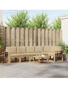 Set di divani da esterno 7 pcs Bianco e Beige Poliestere