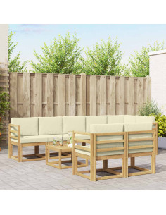 Set di divani da esterno 9 pcs Bianco e Crema Poliestere