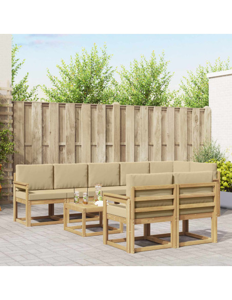 Set di divani da esterno 9 pcs Bianco e Beige Poliestere