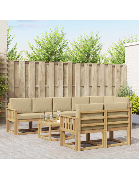 Set di divani da esterno 9 pcs Bianco e Beige Poliestere