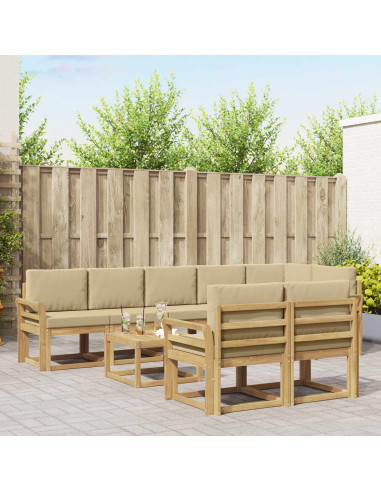 Set di divani da esterno 9 pcs Bianco e Beige Poliestere