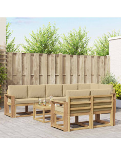 Set di divani da esterno 9 pcs Bianco e Beige Poliestere
