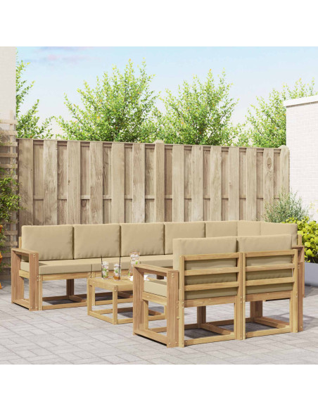 Set di divani da esterno 9 pcs Bianco e Beige Poliestere