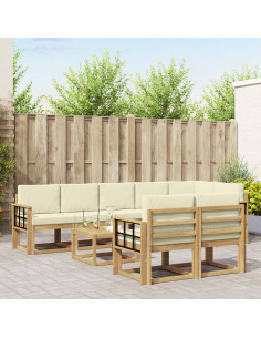 Set di divani da esterno 9 pcs Bianco e Crema Poliestere