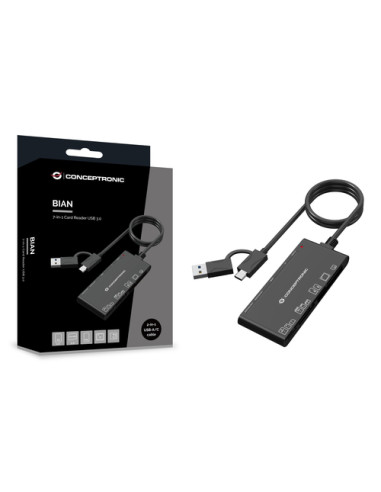 Conceptronic BIAN10B lettore di schede USB 3.2 Gen 1 (3.1 Gen 1) Type-A/Type-C Nero