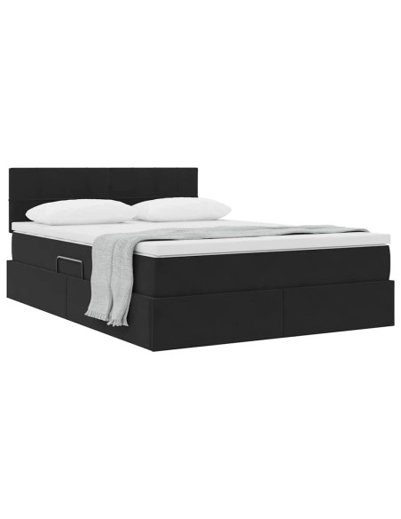 Letto con Contenitore con materasso Nero 140 x 190 cm Velluto