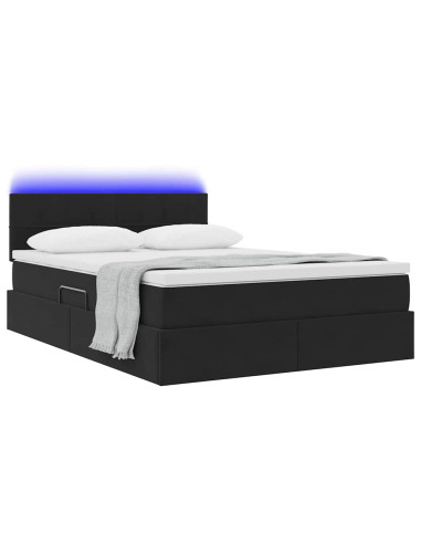 Letto con contenitore e LED con led Nero 140 x 190 cm Velluto