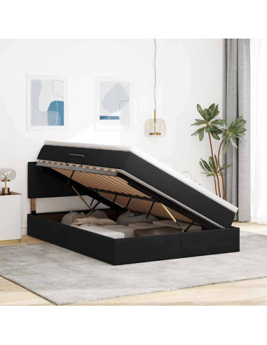 Letto con contenitore e LED con led Nero 140 x 190 cm Velluto
