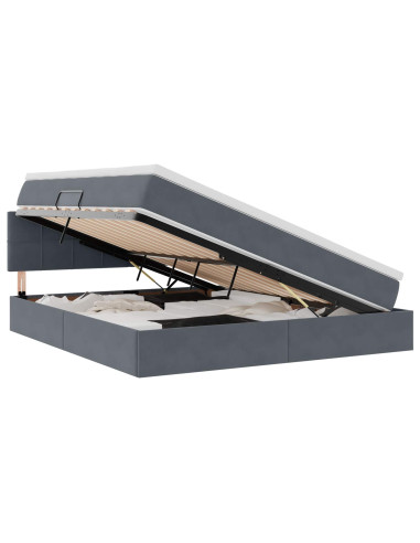 Letto con contenitore e LED Grigio scuro 160 x 200 cm Velluto