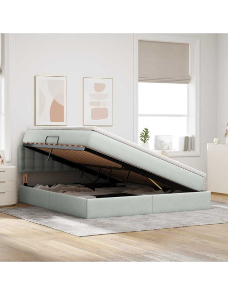 Letto con contenitore e LED Grigio chiaro 160 x 200 cm Velluto