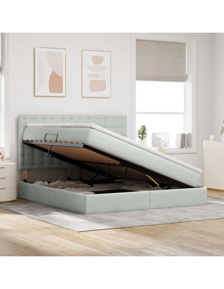 Letto con contenitore e materasso Grigio chiaro 160 x 200 cm
