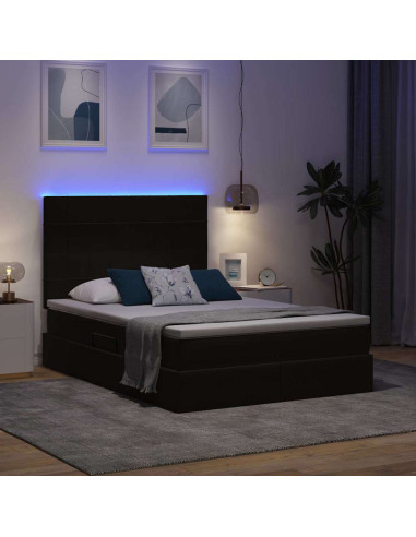 Letto con contenitore e LED con led Nero 140 x 190 cm Velluto