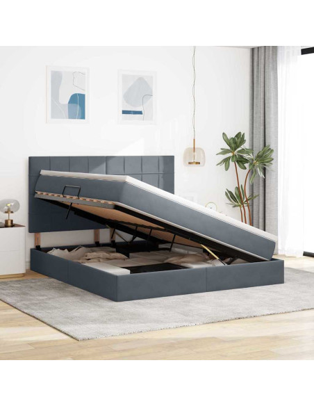 Letto con contenitore e LED Grigio scuro 160 x 200 cm Velluto