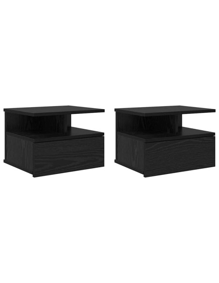 Comodino flottante 2 pcs Rovere Nero 40 x 31 x 28 cm