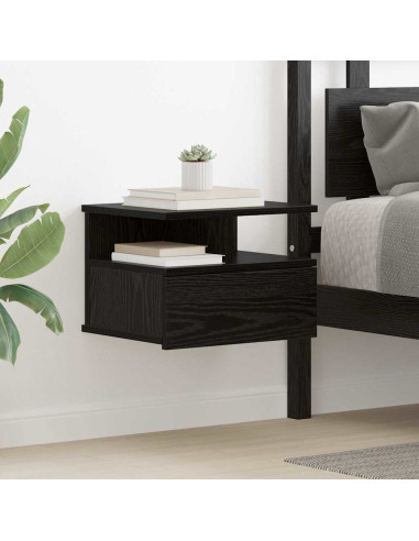 Comodino flottante 2 pcs Rovere Nero 40 x 31 x 28 cm