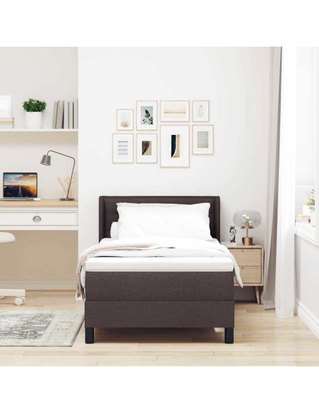 Letto a molle con testiera Marrone Scuro 190 x 90 cm Poliestere