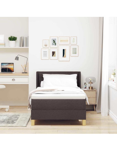 Letto a molle con testiera Marrone Scuro 190 x 90 cm Poliestere
