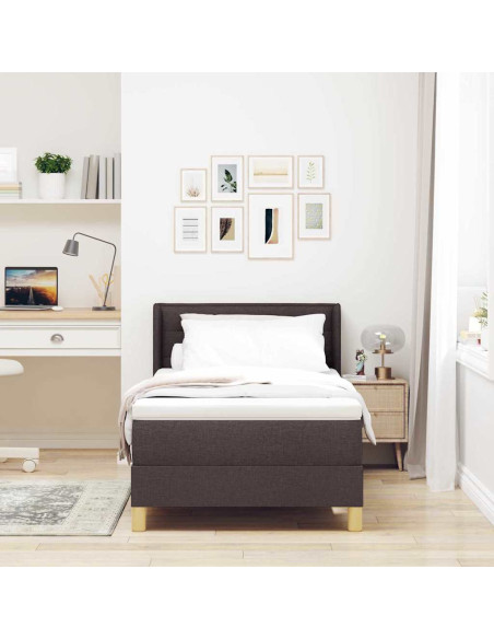 Letto a molle con testiera Marrone Scuro 190 x 90 cm Poliestere