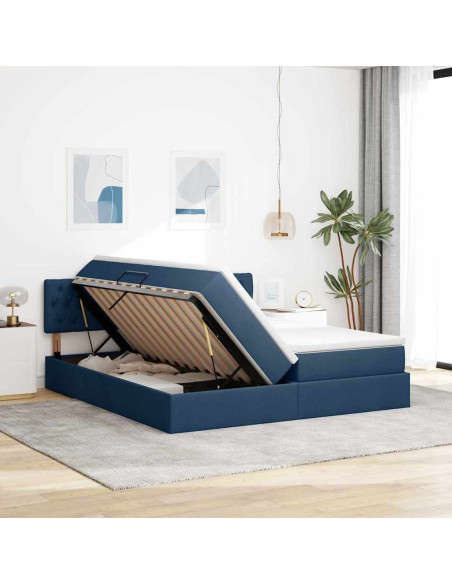 Letto con Contenitore Blu 180 x 200 cm Pelle Sintetica