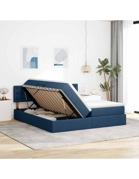 Letto con Contenitore Blu 180 x 200 cm Pelle Sintetica
