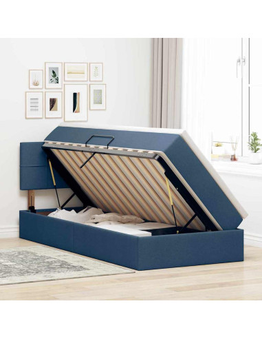 Letto con contenitore e LED con led Blu 90 x 200 cm Tessuto