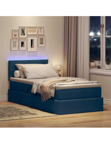 Letto con contenitore e LED con led Blu 90 x 200 cm Tessuto