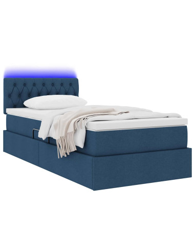 Letto con contenitore e LED con led Blu 90 x 200 cm Tessuto