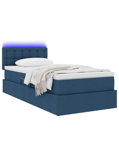 Letto con contenitore e LED con led Blu 90 x 200 cm Tessuto