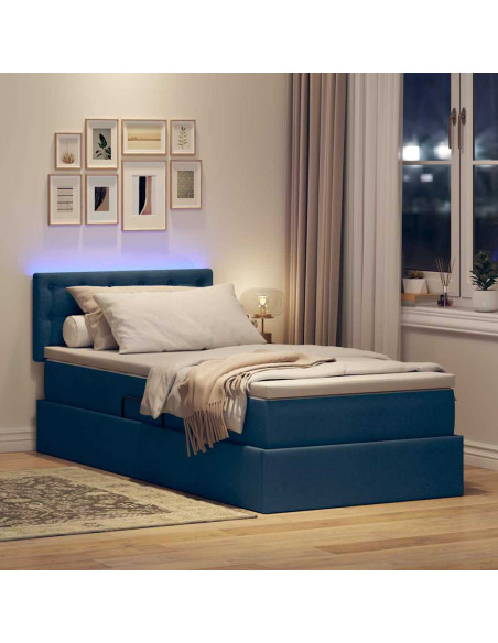 Letto con contenitore e LED con led Blu 90 x 200 cm Tessuto