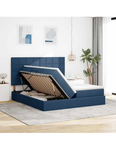 Letto con Contenitore Blu 180 x 200 cm Pelle Sintetica