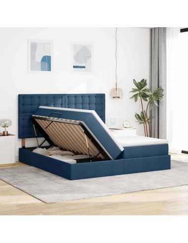 Letto con Contenitore Blu 180 x 200 cm Pelle Sintetica