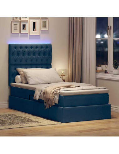 Letto con contenitore e LED con led Blu 90 x 200 cm Poliestere