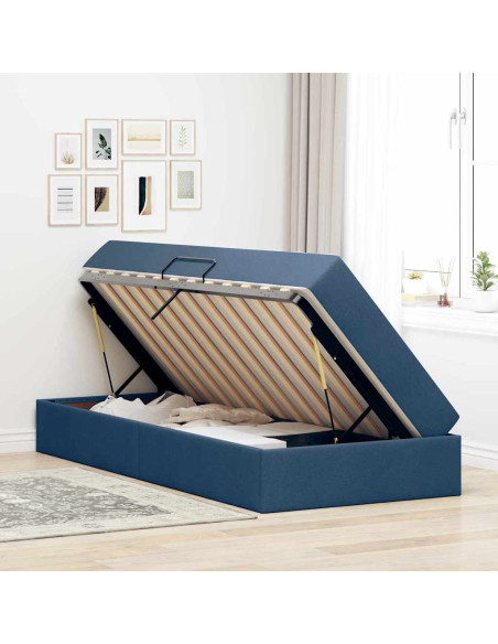 Letto con contenitore e materasso Blu 90 x 200 cm Poliestere