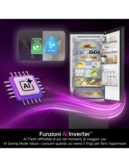 LG GBBS726CPY Frigorifero combinato Fit & Max 60cm, Classe C, 375L, AI Inverter, Prime Silver