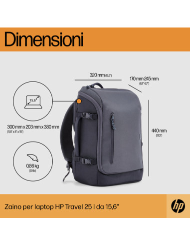 HP Zaino grigio scuro per laptop da 15,6" Travel 25 litri