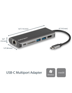 StarTech.com Adattatore Multiporta USB C, Dock USB-C Portatile con HDMI 4K, Hub 3x USB 3.0, SD/SDHC, GbE, PD 60 W Pass-Through - 2