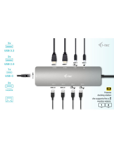 i-tec USB-C Metal Nano 2x Display Docking Station + Power Delivery 100 W