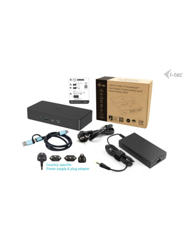 i-tec USB 3.0 / USB-C / Thunderbolt 3 Professional Dual 4K Display Docking Station Generation 2 + Power Delivery 100W